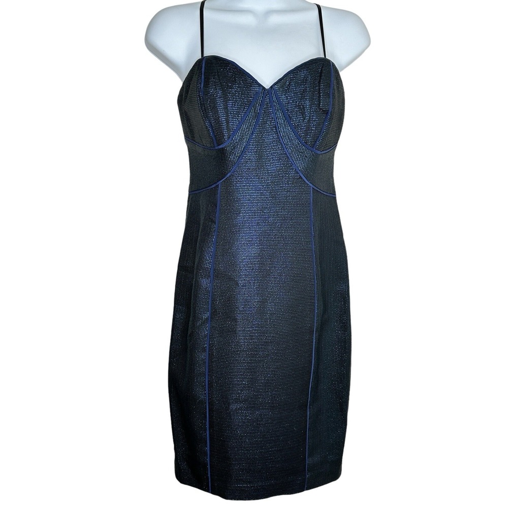 Frock Tracy Reese Silk Metallic Blue Strapless Dress 2 Formal Cocktail P